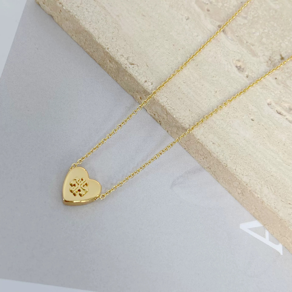 Tory Burch Heart Inlaid Letter Shape Necklace